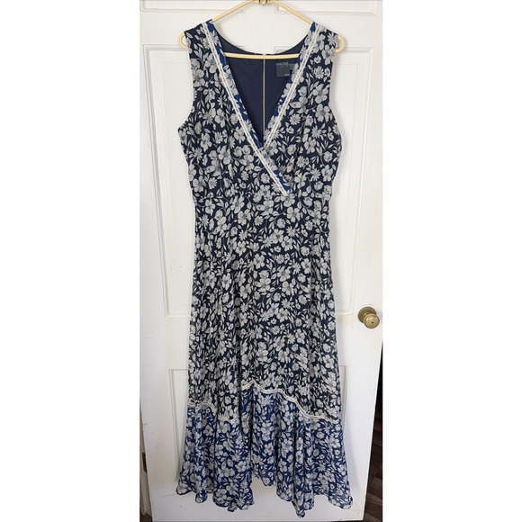 Gabby Skye Dresses & Skirts - Women's Blue White Floral Sleeveless Asymmetric Maxi Dress 14 Party Summer Event